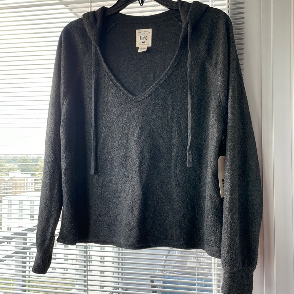 Billabong Charcoal Gray V-Neck Hoodie Sweater